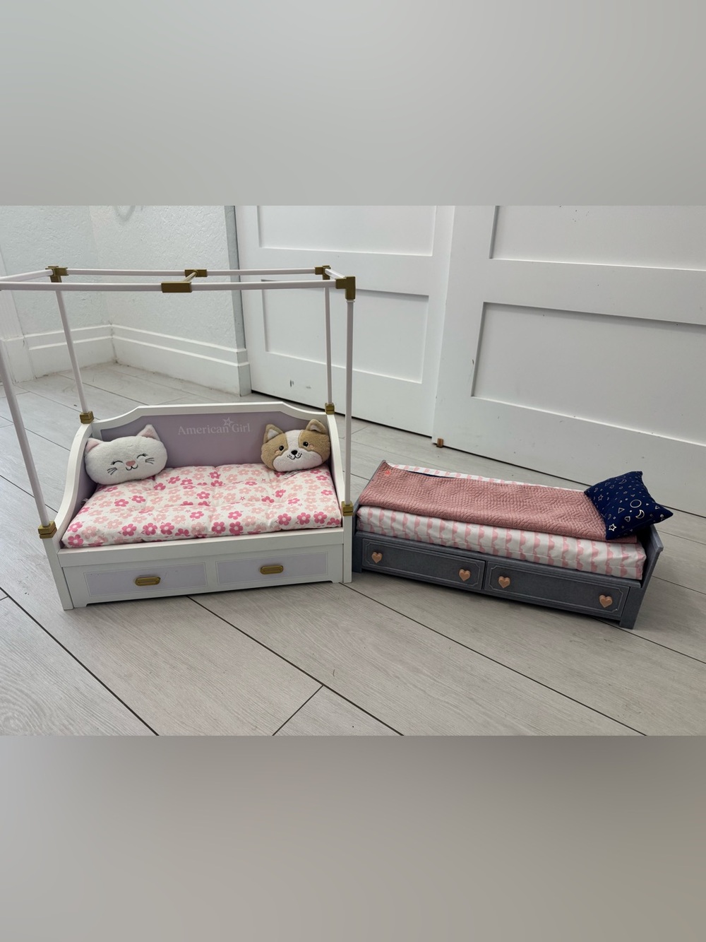 American Girl Doll Daybed and Trundle Set in Pink and Gray
